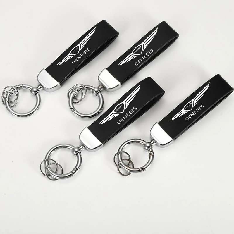 Car Pendant Decorative Key Holder Metal Leather Keychain Key Rings For Genesis G70 G80 G90 GV60 GV70 GV80 EV BH Auto Accessories