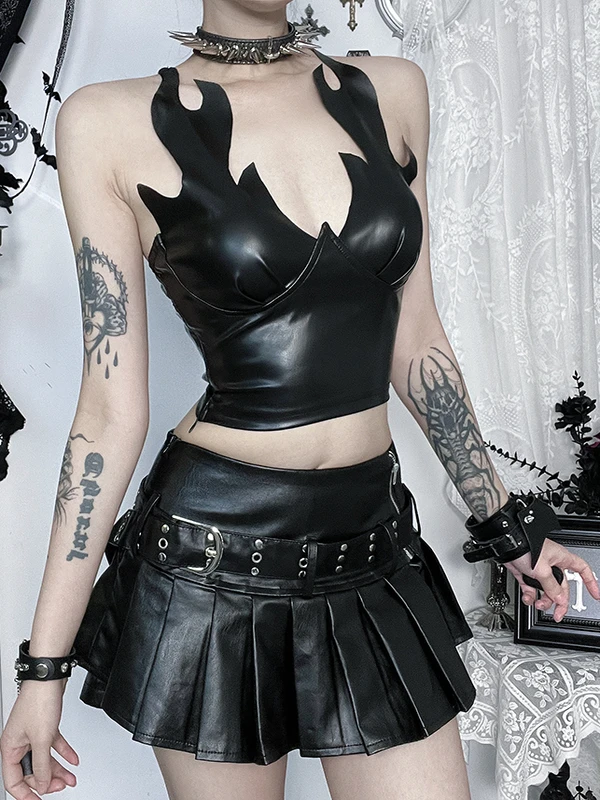 Loween personnalisé flamme peau bustier tubulaire gilet femmes sous-culture Ro Festival de musique ort haut gothique Sle fibre de Polyester