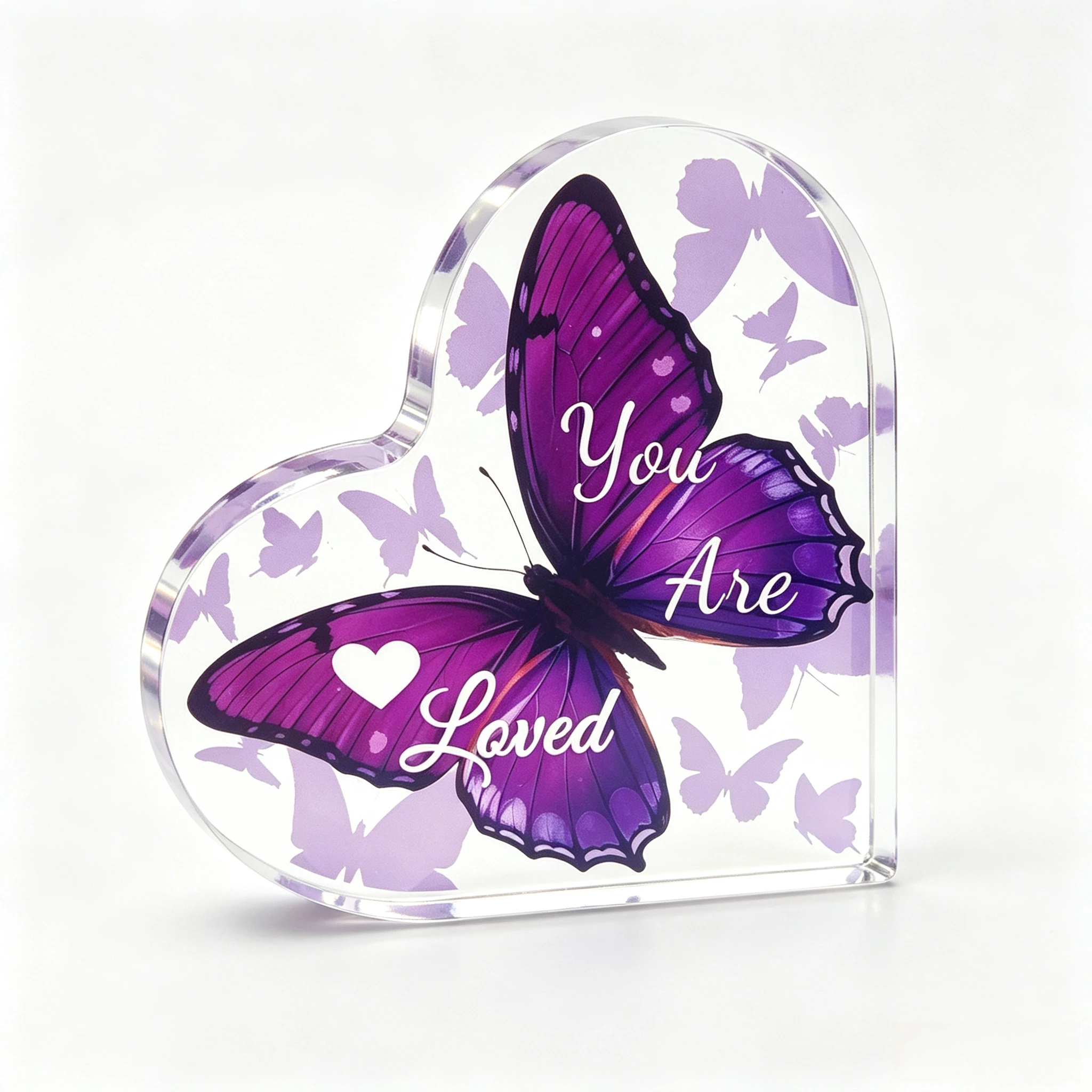 Big Purple Butterfly Heart‑Shaped Acrylic Ornament, Warm Reminder Tabletop Home Decor