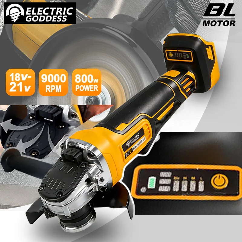100/125mm Brushless Angle Grinder 4 Gear Grinding Machine Polishing Cutting Woodworking Tool For Dewalt 20V Battery Pin