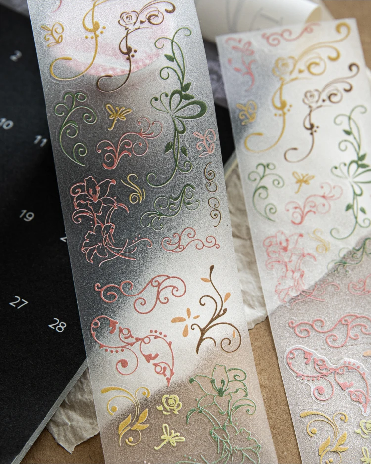 50 mm * 1,5 m, Lichtreflektierende Folie mit Weinranken-Motiv, Blumen- und Pflanzenmuster, zum Ausstanzen, für DIY-Tagebücher, Scrapbooks, ästhetische Schreibwaren. – Detail 14