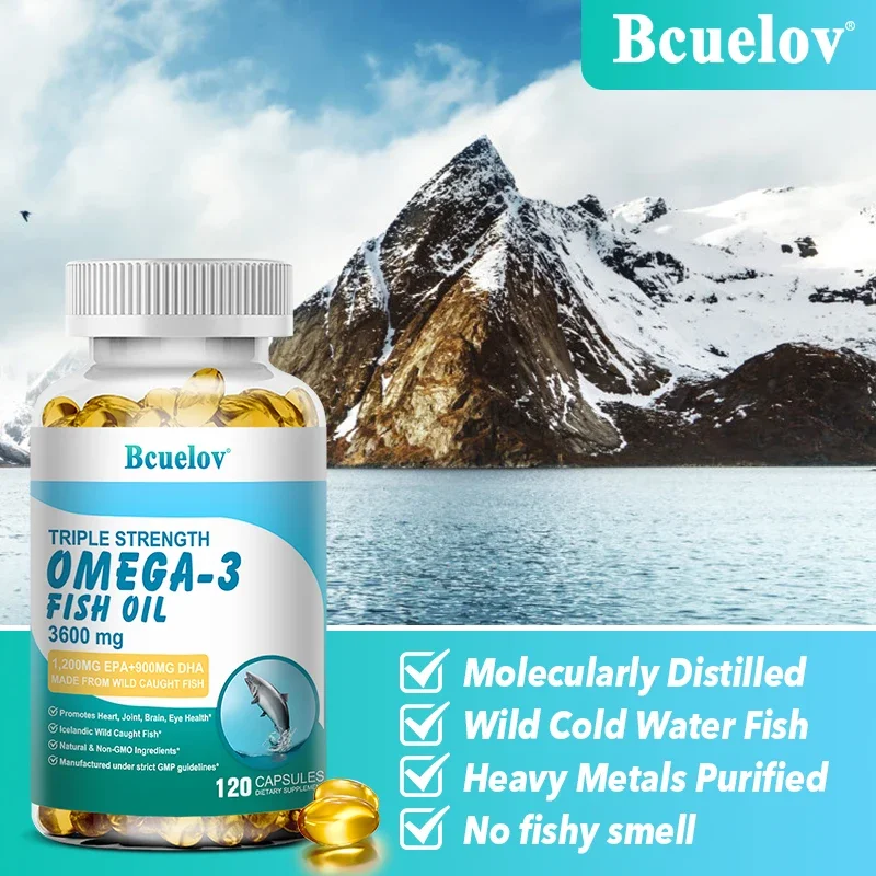 Fish Oil Omega 3 - Triple Strength, Helps Support Eyes, Joints, Heart, Improves Skin Health, Brain Function and Boosts Immunity