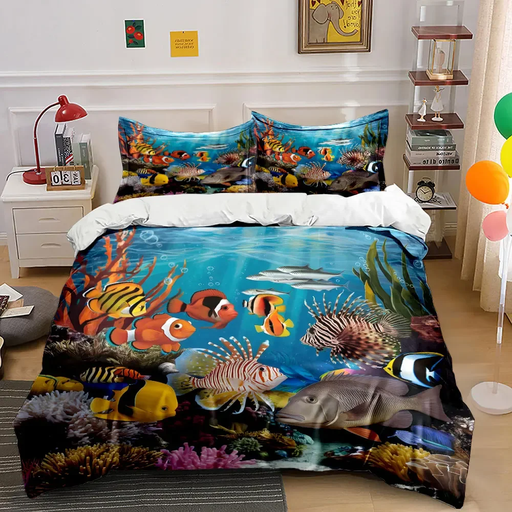 Underwater Marine Life Decor Set Multiple sizes kid's and adults' bedroom Exquisite 3PC bedding set, gift