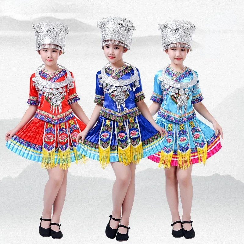 

Hmong National Chinese Costumes Adults Minority Costume Yangko Dance Wear Ancient Ethnic Dance Clothes Apparel Stage Performance