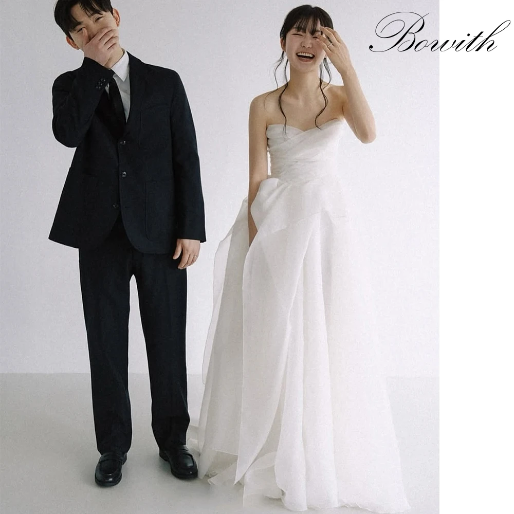 

Bowith Silk Organza Korean Wedding Dresses Customized Strapless A-Line Wedding Party Dresses for Bride 2025