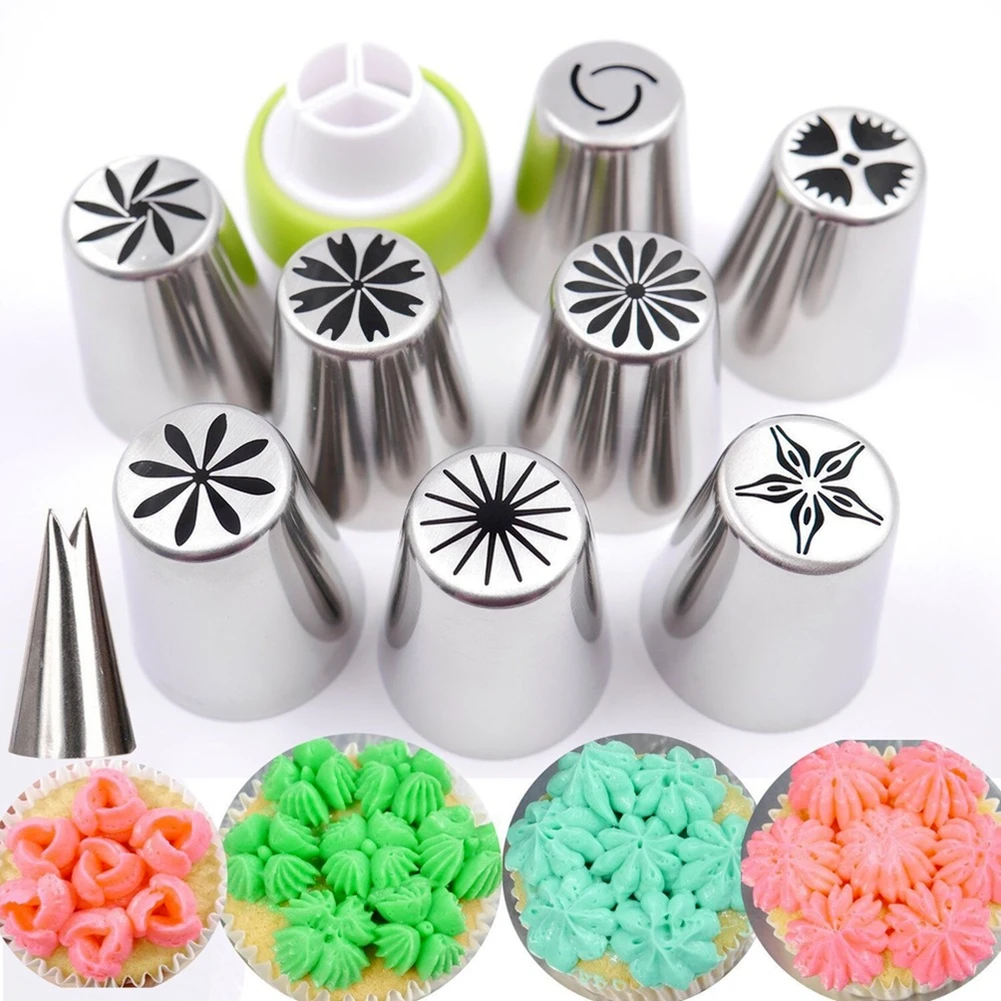 10 PC Silk Flower Making Tools Set with Russian Nozzle Leaves Pastry Molding Tube for Cupcake And Cake Decorating Home Garden