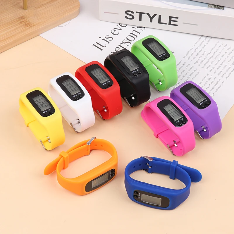 Silicone LED Step Counter Bracelet Watch 12/24H Time Display Fitness Sports Pedometer Wrist Watch