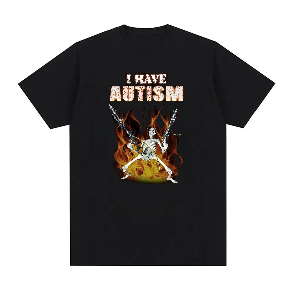 I Have Autism Funny SkeletonPrint Crew NeckTshirtCasual Loose Short Sleeve FashionSummerTShirtsTopsWomens Clothing