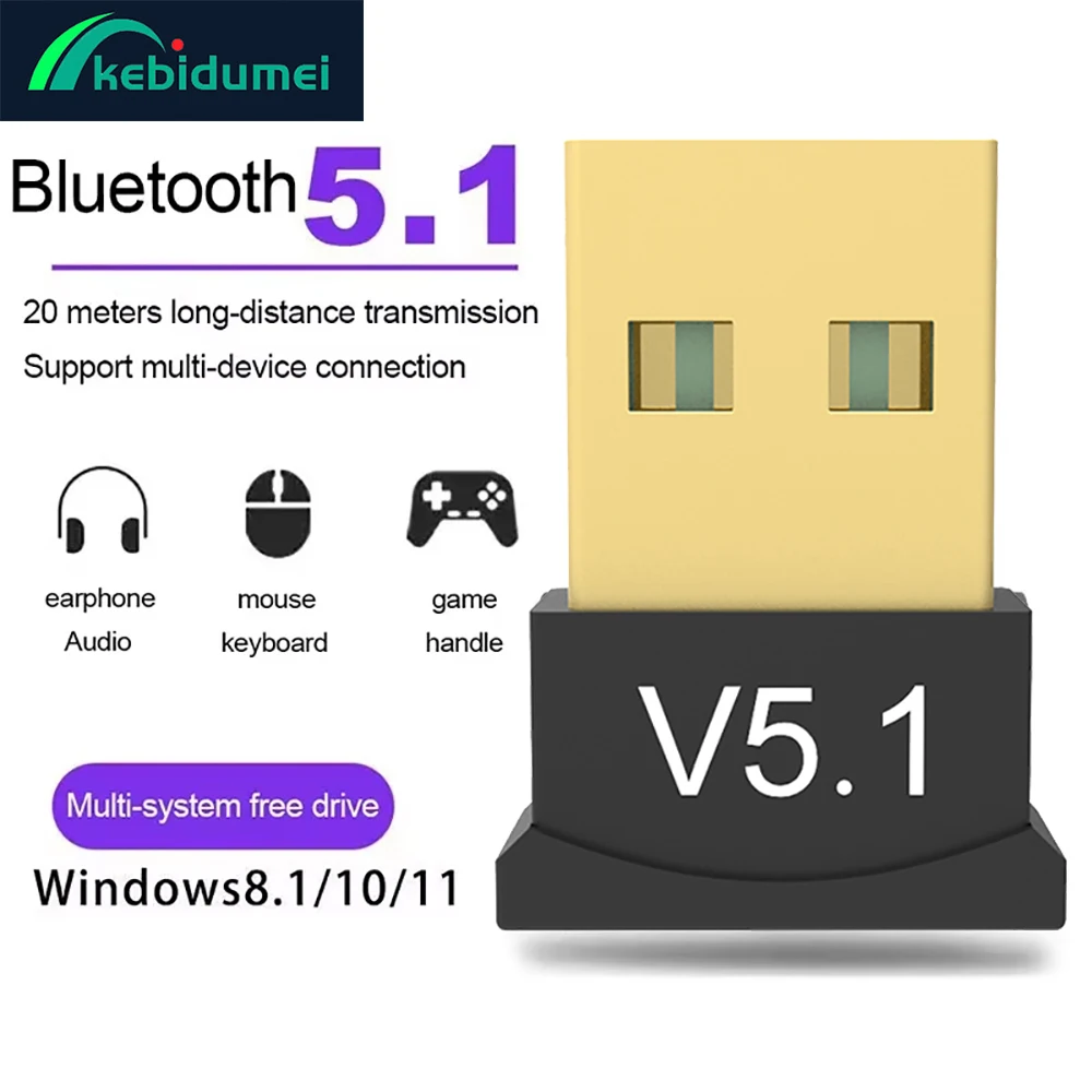 

Kebidumei USB Bluetooth 5.1 Dongle Adapter for PC Laptop Mouse Keyboard Phone Printer Game Speaker Wireless Transmitter Receiver