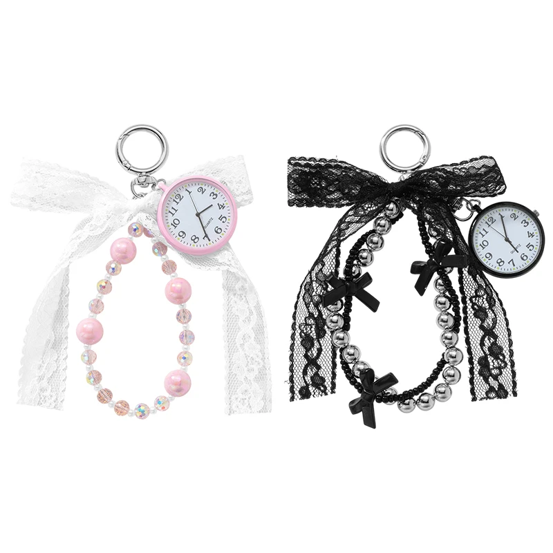 

Y2k Personalized Bow Pocket Watch Pendant Keychain Exquisite Beaded Wristband Keyring Bag Charm KEY Hanging Decoration Gifts