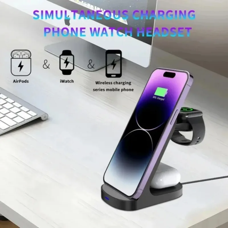 Universal 3 In 1 Wireless Charging Stand Fast Charger Dock for Cell Phone Watch Earbuds Multi-Function Desktop Home Office Use