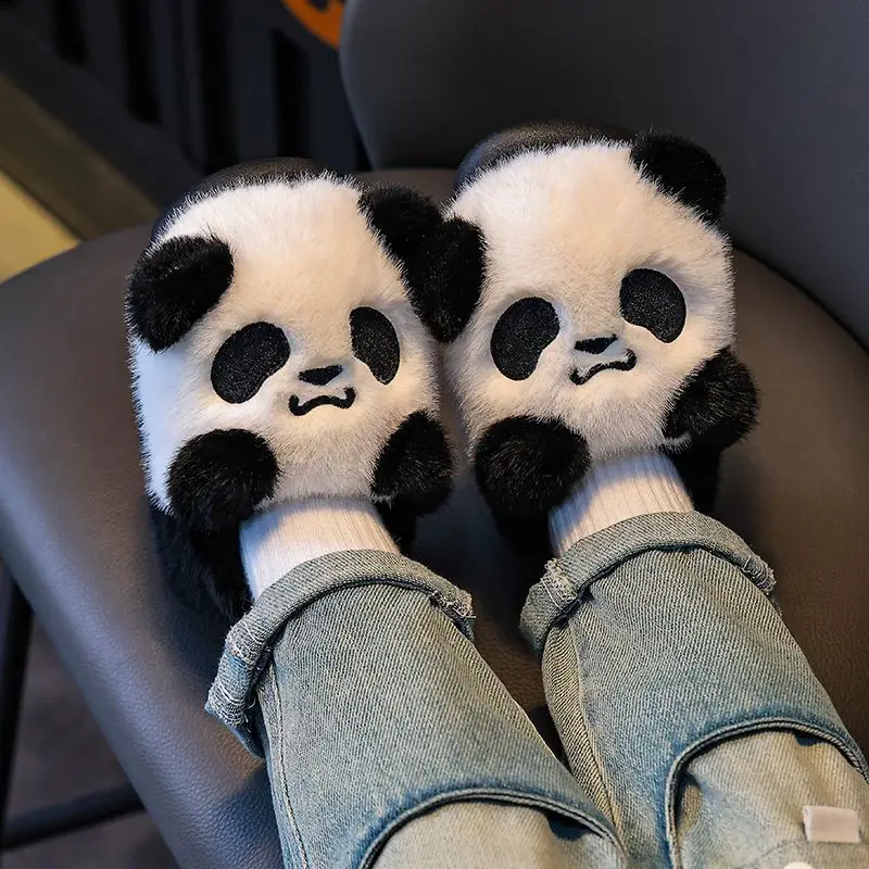 Kids Cartoon Panda Winter Warm Furry Cotton Shoes Parent Child Design Autumn Winter Essentials Cozy Soft Indoor ​Slippers