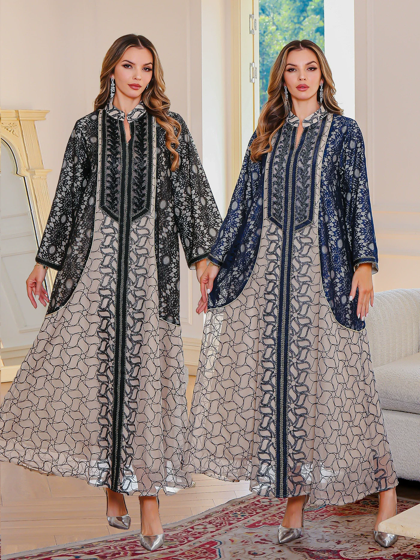 

Spot New Heavy Industry Mesh Embroidered Robe Middle Eastern Clothing Xinjiang Oman Festival Abaya Muslim Women's Clothing