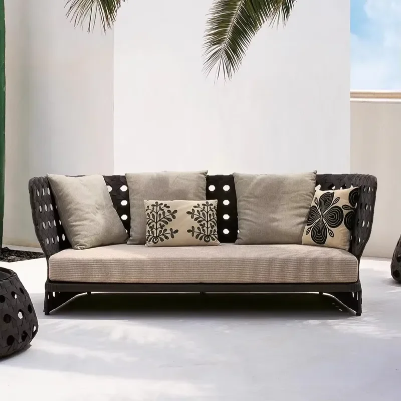 Outdoor Rattan Woven Sofa Set Nordic Style with Backrest for Living Room Balcony Courtyard Garden Sunroom B&B Hotel Furniture