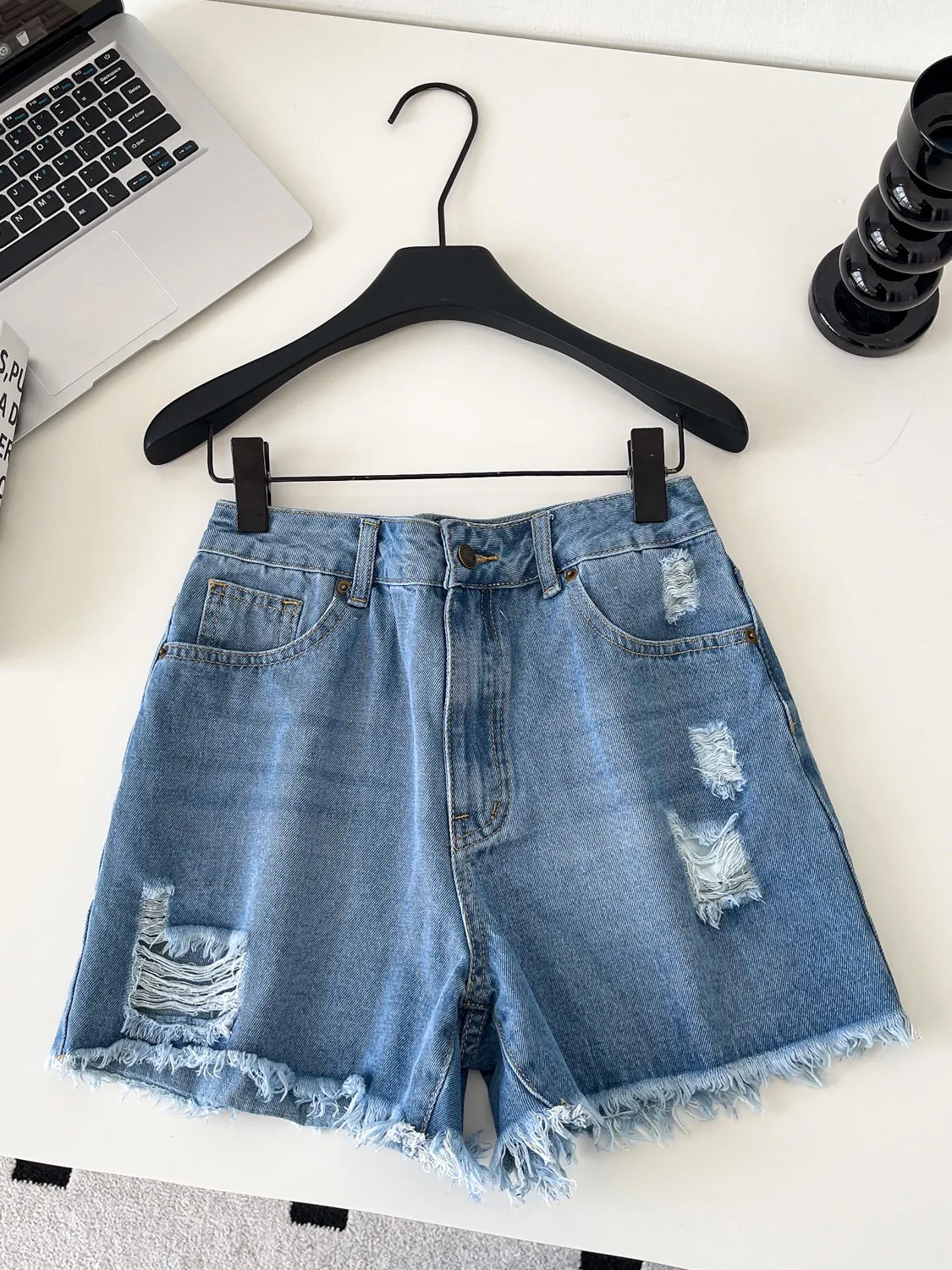 Women's Blue Knee Length Denim Shorts Vintage 2000s Y2k Gyaru A-Line Jeans Shorts Ripped Cowboy Pants Shorts Summer Clothes 2026