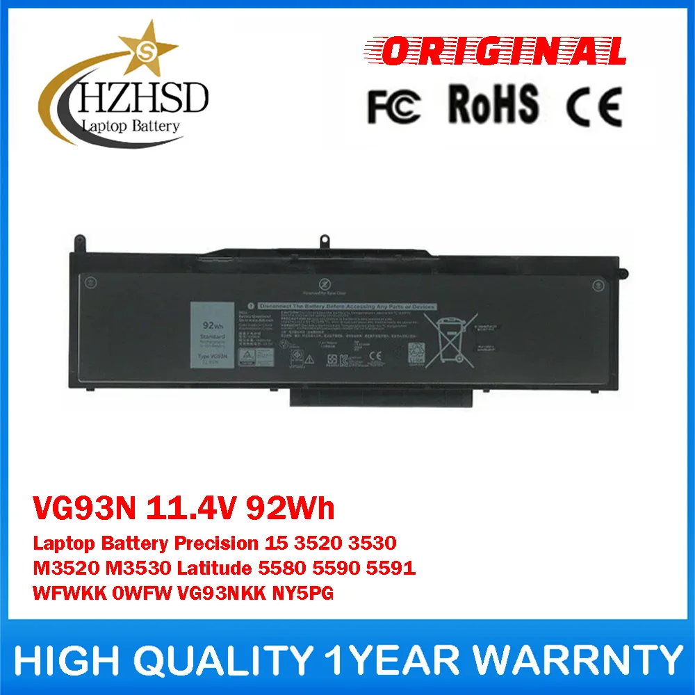 VG93N 11.4V 92Wh Genuine Original Laptop Battery For DELL Precision 15 3520 3530 M3520 M3530 Latitude 5580 5590 5591 WFWKK 0WFW