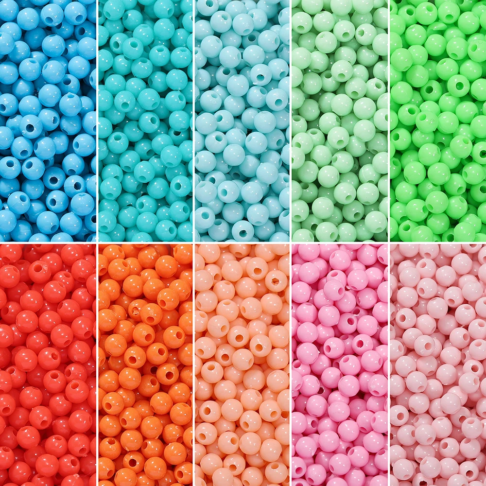 10g/Lot 4mm Colorful Acrylic Beads Round Shape Loose Spacer Beads for DIY Charms Necklace Bracelet Jewelry Making Accessories