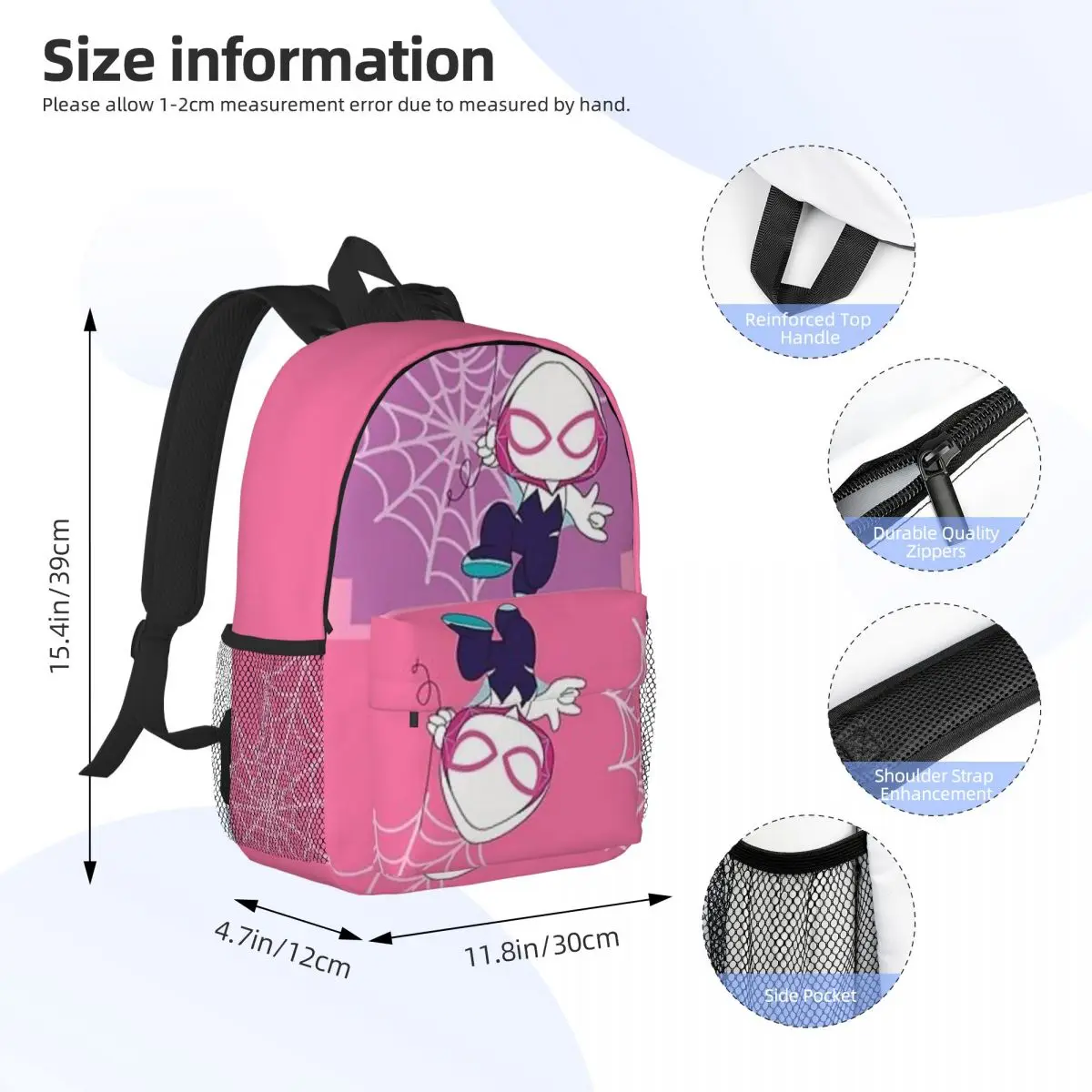 Simpatico Spider Ghost Gwen Zaino impermeabile ad alta capacità di nuova moda Borsa per libri scolastici per laptop per ragazze e ragazzi alla moda