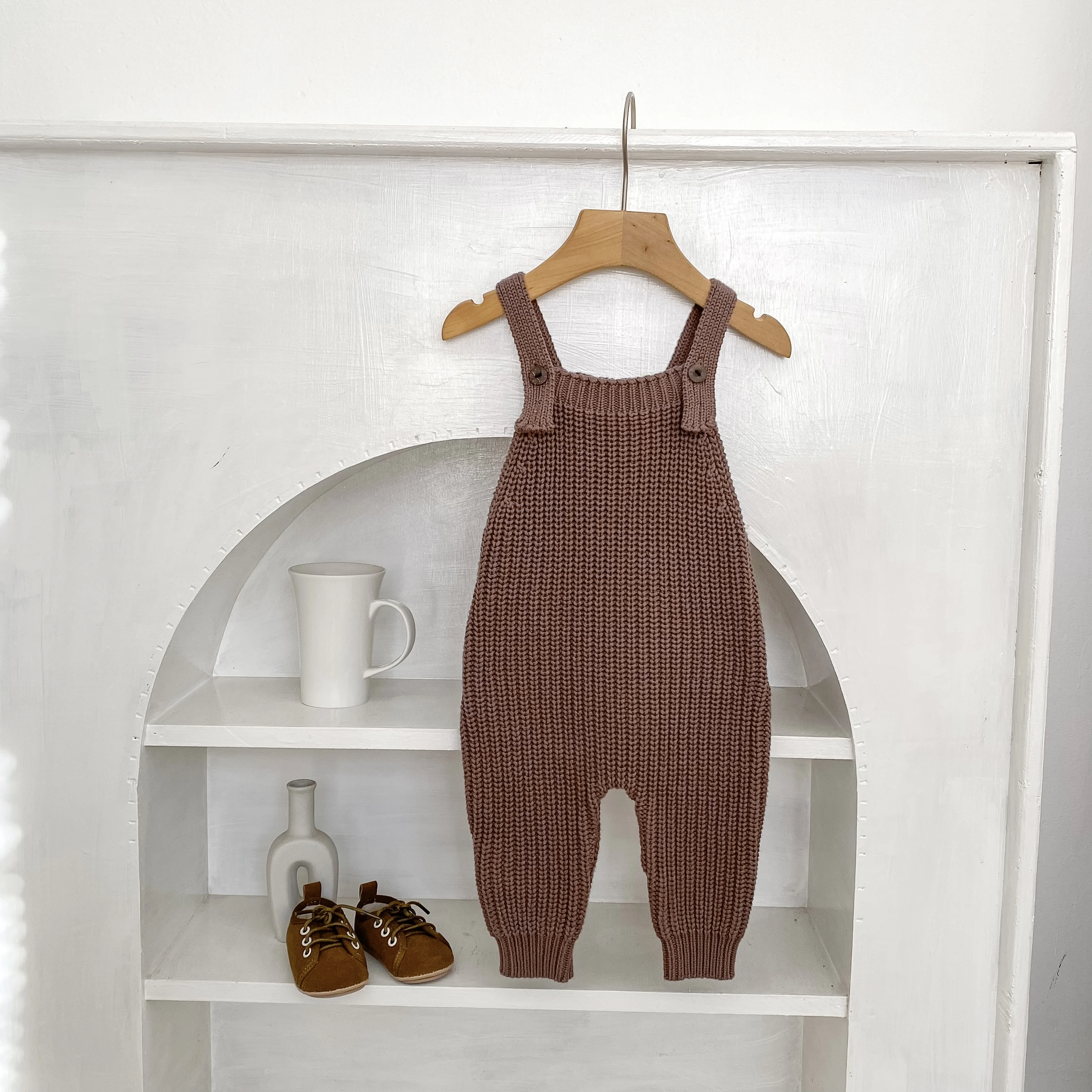 

New autumn clothing for infants aged 0-3, brown knitted pants, casual cotton pants