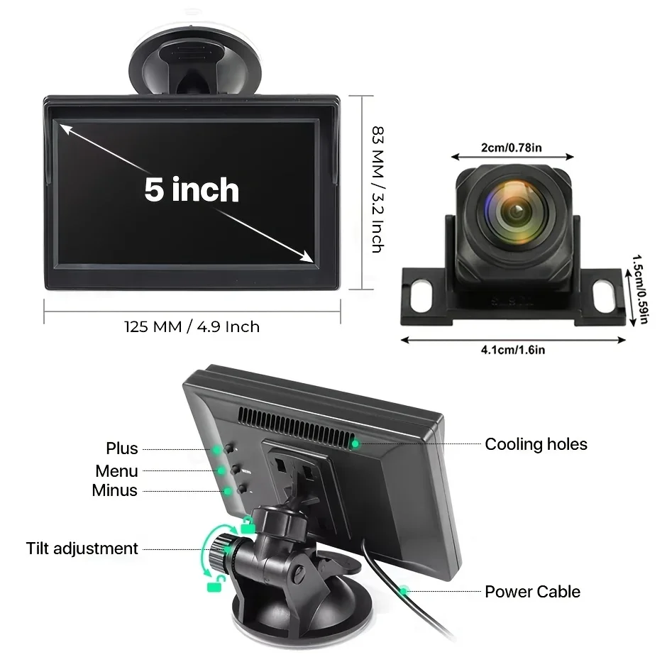 5Inch LCD Car Rear View Monitor Kit, Dual Installation Brackets Included, Universal  System for Cars, Trucks, SUVs, Vans, RVs