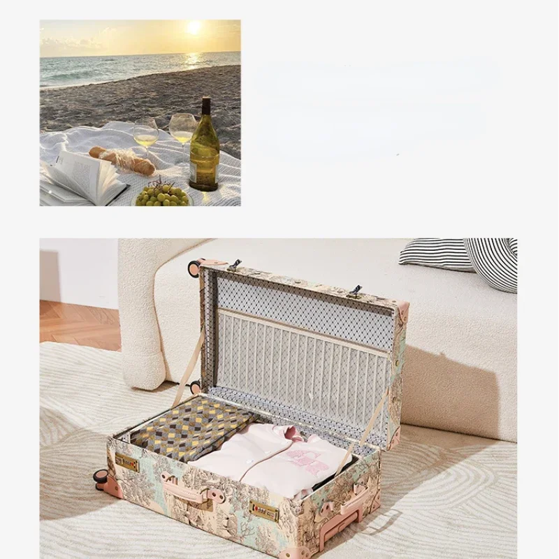 Handmade Retro Luggage Small Fresh Suitcase Universal Wheel Trolley Case 24-Inch 26 Suitcase  Home Organization and Storage