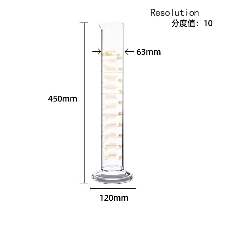 1000ml Borosilicate Glass Graduated Cylinder Precision Calibrated Chemistry Lab Equipment Hexagonal Base Non-Tip Design School
