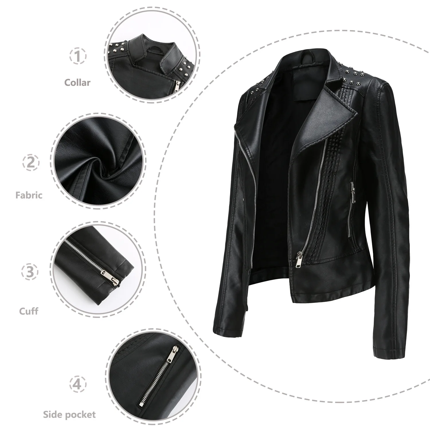 Women's New Faux Leather Biker Jacket Stylish Long Sleeve Comfortable Casual Zipper Trendy Lapel Ladies Leather Jacket Outerwear