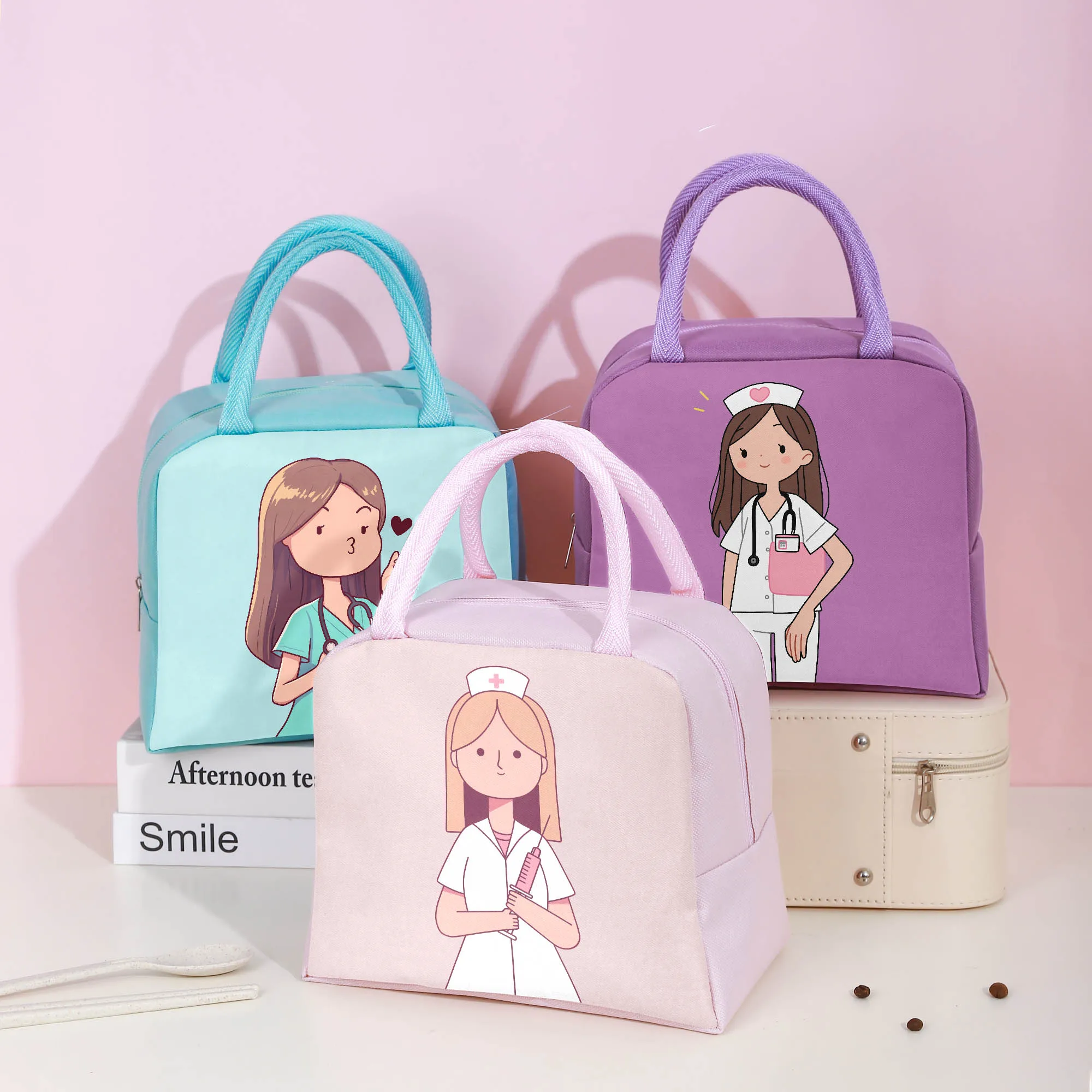 Cute Nurse Print Lunch Bag - Available in Multiple Colors, Lightweight and Warm, Perfect for Work and Going Out