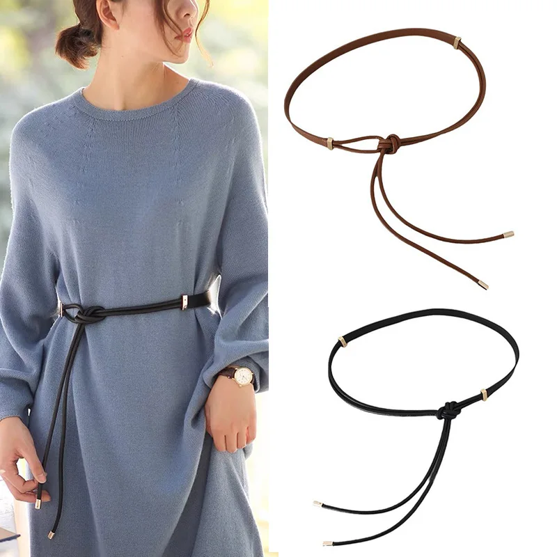 Stylish Minimalist Everyday Leather Cord Knotted Belt Fashionable and Versatile Accessory for Sweaters Dresses and Down Jackets