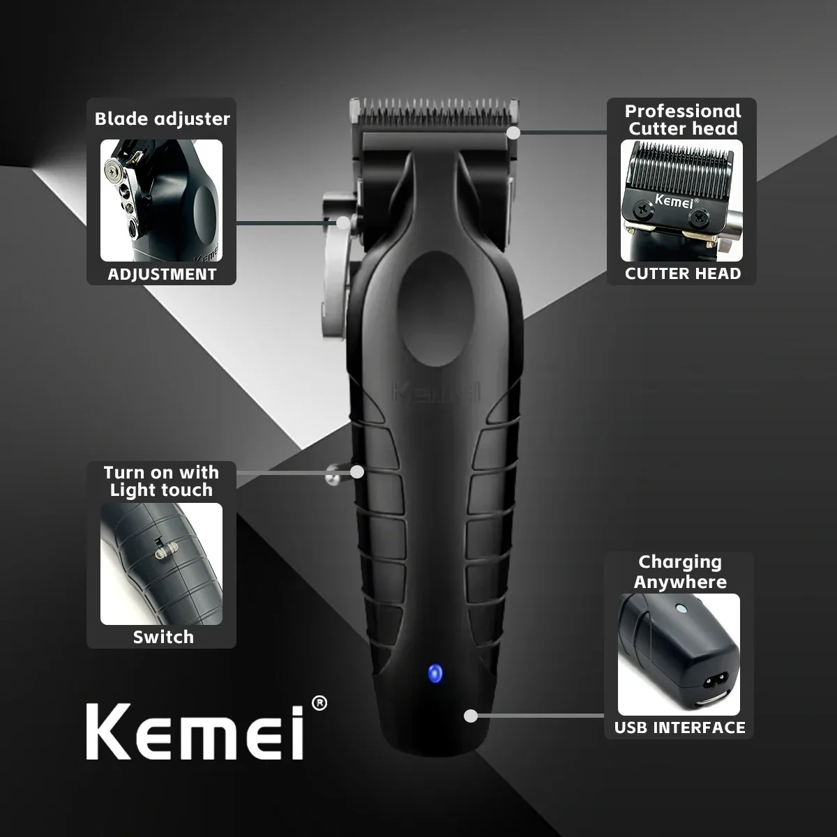 Kemei Clippers Professional Hair Clippers Adjustable Haircut Machine Charging Base Electric Hair Clipper For Man KM-2296 KM-2299 image 2