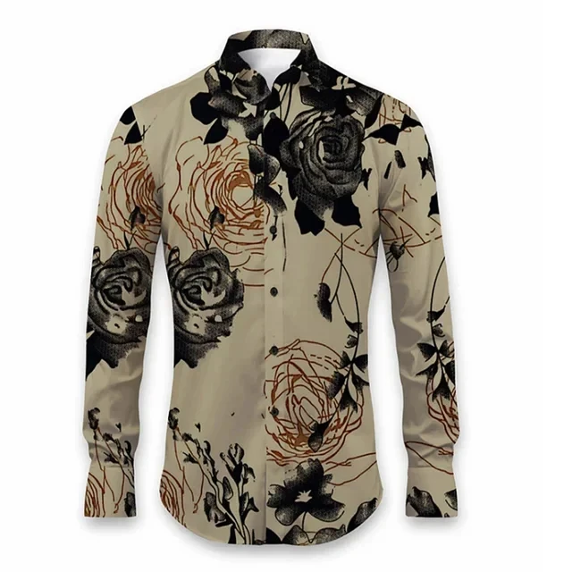 

2024 Fashion 3D Printed Flower Pattern Men's Shirt Casual Retro Harajuku Long Sleeve Top Simple Design Loose Long Sleeve Shirt