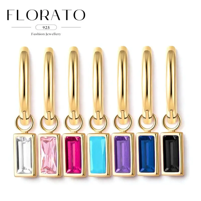 

925 Sterling Silver Ear Needle Rectangular Pendant Detachable Hoop Earrings For Women Retro Earrings Fashion Party Jewelry Gifts