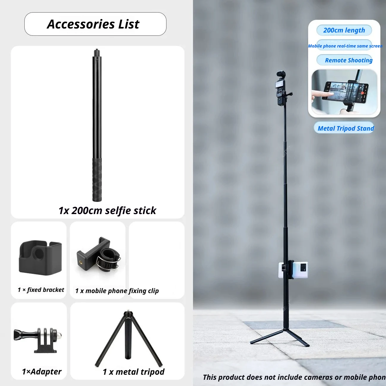 

For DJI Osmo Pocket 4 3 Extension Rod Pole Bar with 1/4" Thread Adjustable Metal Selfie Stick Compatible DJI Osmo pocket 3/4