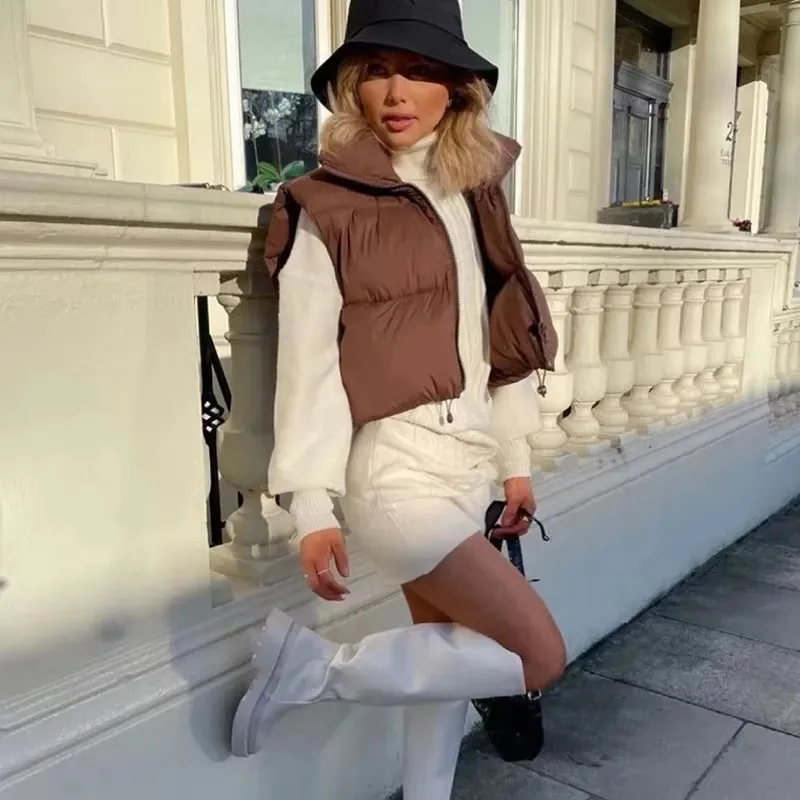 Women Vest Fashion Autumn New 2026 Stand Collar Elegant Coats Warm Outerwear Casual Belt Sleeveless Winter Women Vests Jackets