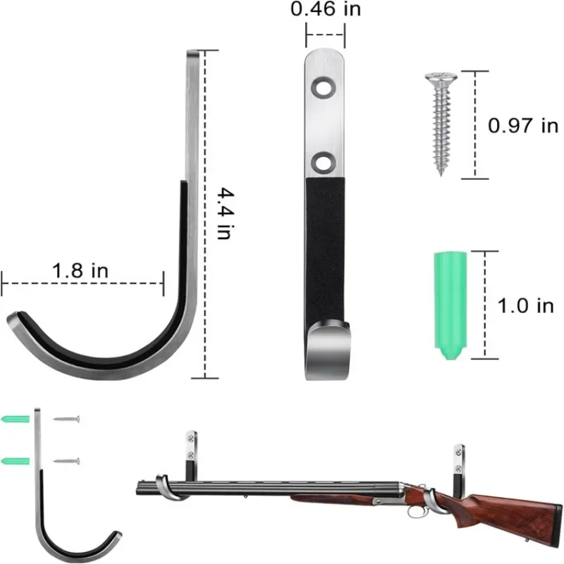 Gun Rack Wall Mount Metal Rifles Shotgun Hooks for Hanging & Storing Heavy Duty Steel Gun Holder with Soft Padding Hunting Tool