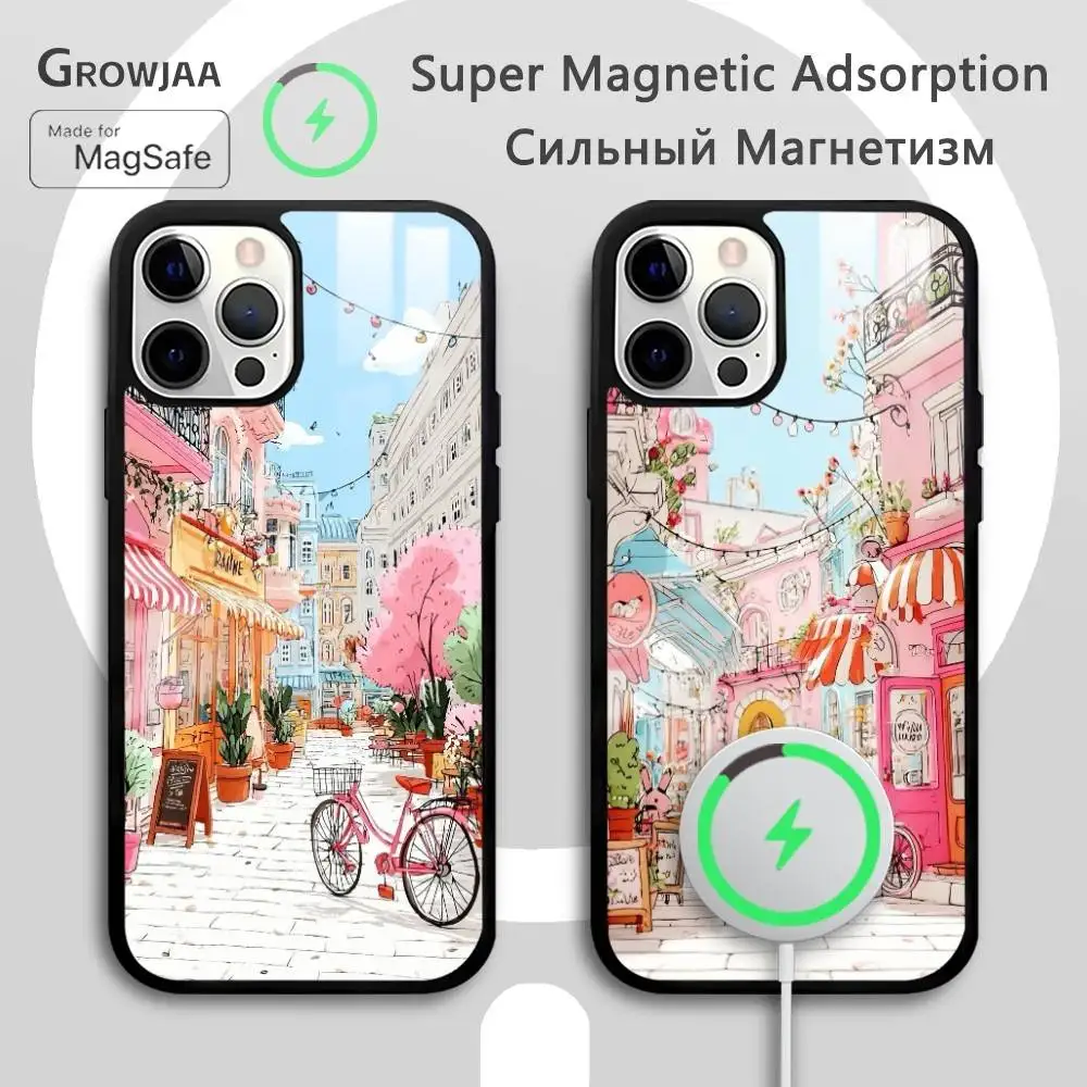 

Wildflower Pink Girlish Heart Phone Case For IPhone 16 15 14 13 12 11 Pro Max Plus Mini Magsafe Mirror Wireless Magnetic Funda