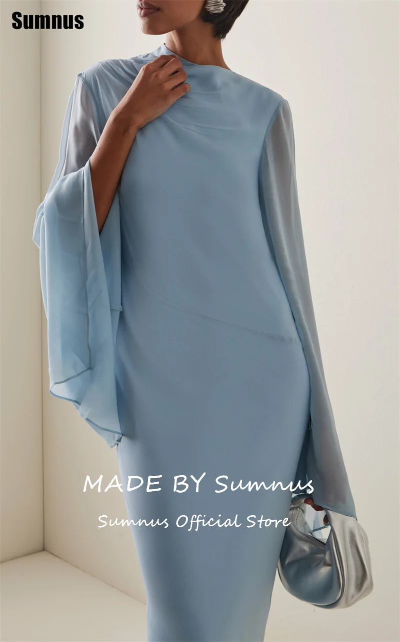 Sumnus – robe de soirée sirène Simple, bleu poussiéreux, col haut, manches longues, robes formelles de Gala, personnalisée