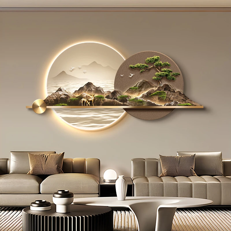 xx-New Chinese Style Entrance Hall Living Room LED Decorative Painting Sofa Bedroom Background Corridor Sandstone Mural Light