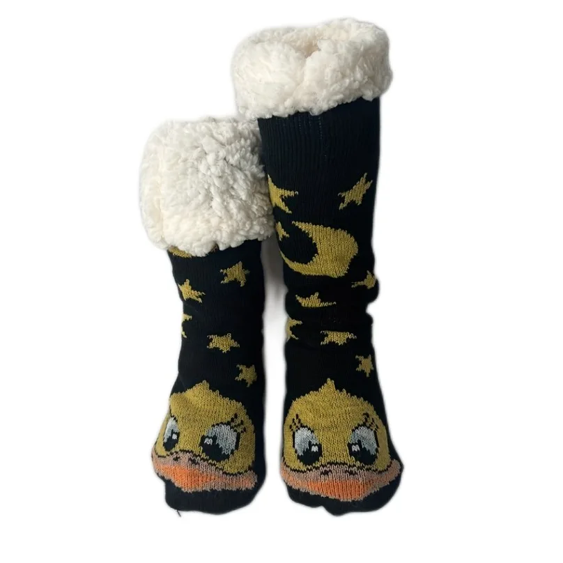 Winter Warm Socks Women Funny Cute Dog Duck Bear Home Indoor Floor Soft Female Non Slip Grip Comfy Stripe Slipper Fuzzy Sock