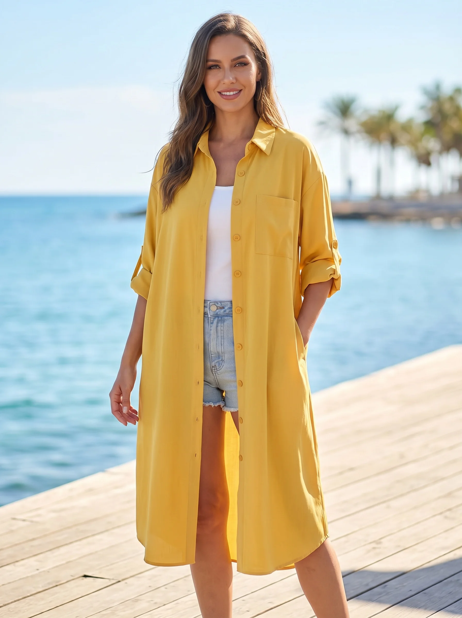 Plus Size Women Simple Long Sleeve Blouse Chic Korean Style Loose Fit Breathable Shirt Casual Autumn Solid Color Midi Tunic Tops
