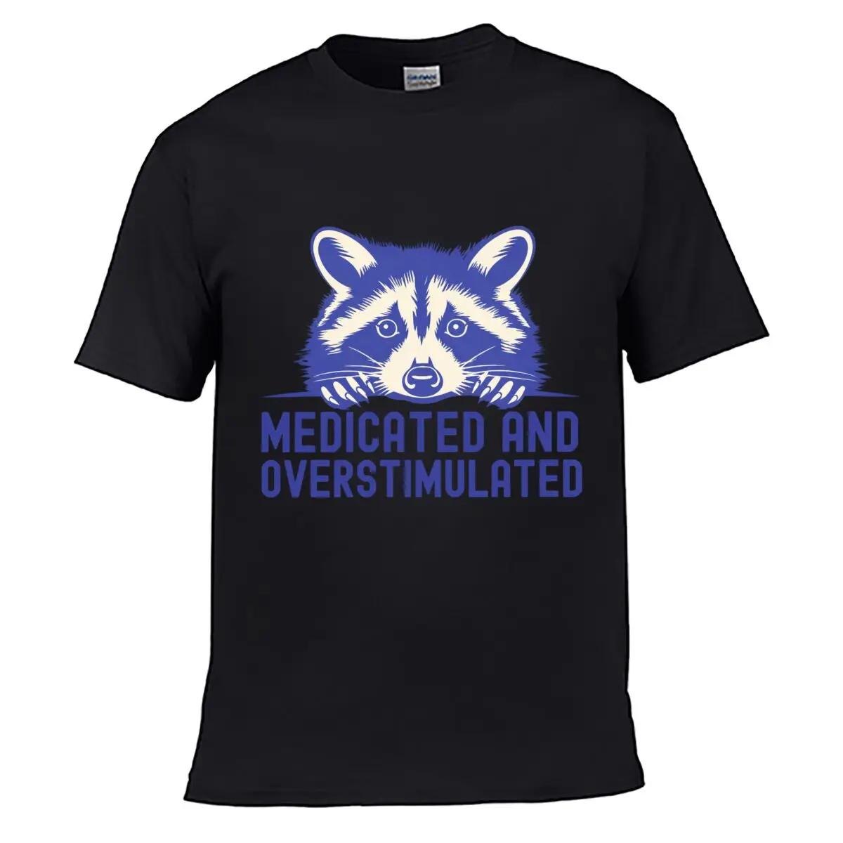 Medicated And Overstimulated Raccoon Face Graphic Summer short-sleeved Loose Top