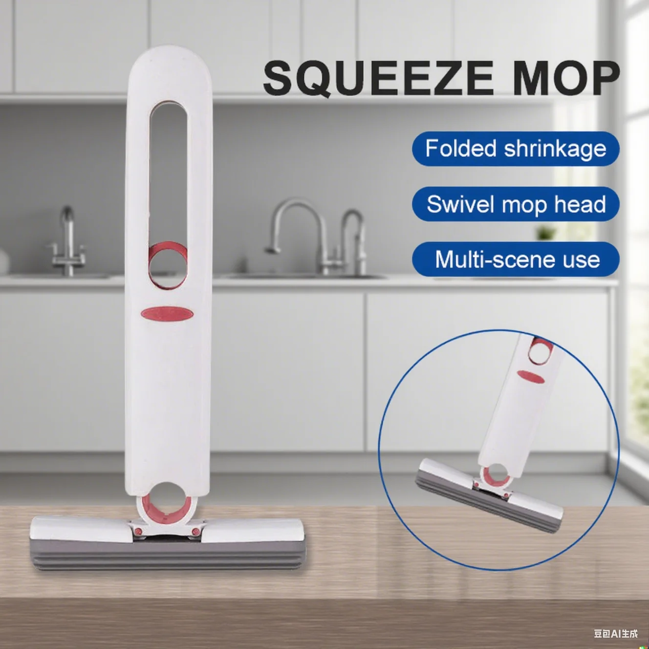 Multifunctional mini squeeze mop, foldable household with sponge, floor cleaning mop, desktop and car window cleaning tools