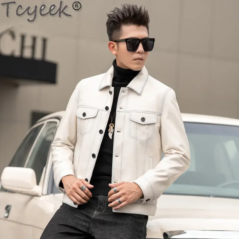 

Tcyeek Real Sheepskin Motocycle Jacket Men Clothes Spring High-end Genuine Leather Man Jackets Thin Coat Short Jaqueta Couro