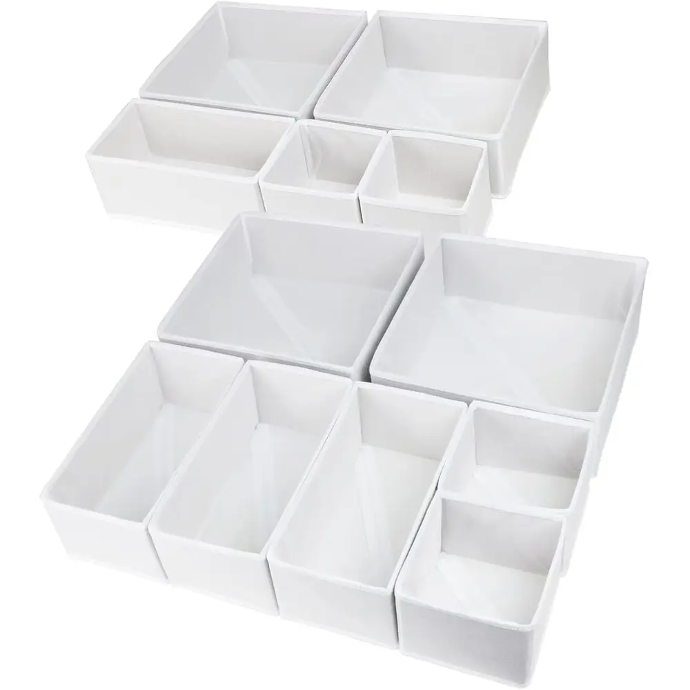 

12-Piece White Foldable Drawer Organizer Set for Clothing, Underwear, Socks, Bras, and More