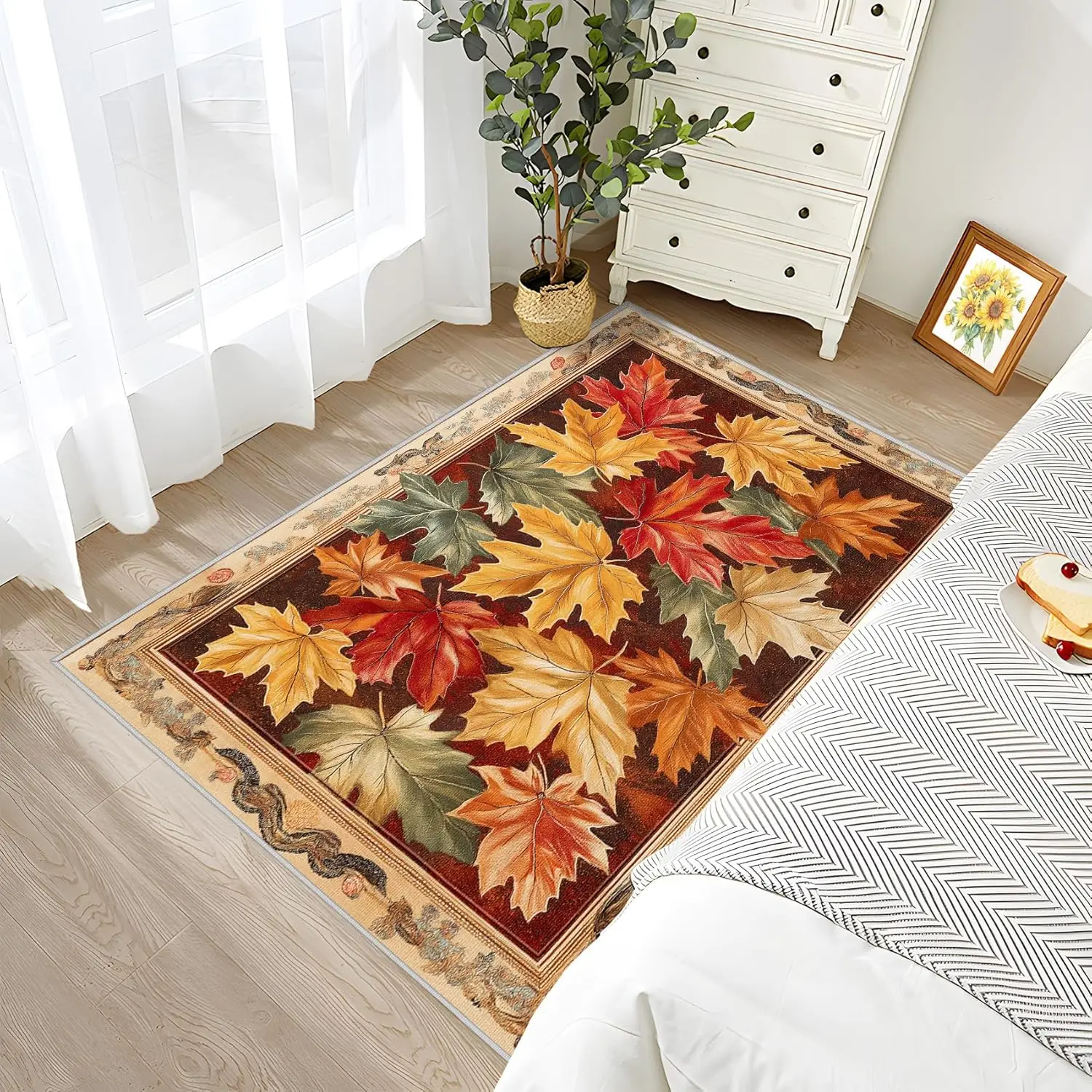 Fall Maple Leaf Rug Maple Leaf Rug Autumn Leaves Vintage Area Rug Fall Theme Seasonal Rugs Rustic Botanical Carpet Maple Leaf