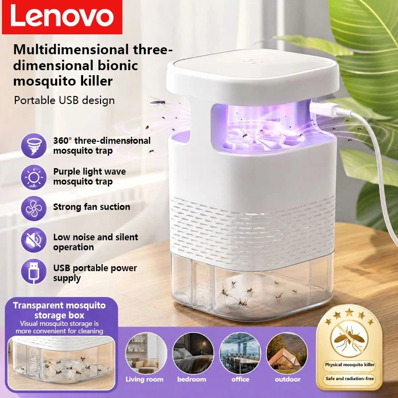 Lanterna Elétrica Sem Fio Lenovo para Matar Mosquitos, Silenciosa, Recarregável via Tipo-C, Ideal para Camping e Uso Doméstico