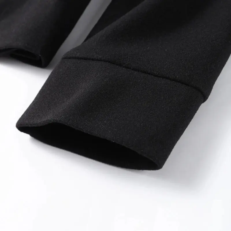 Dunkelblaue Wolljacke für Damen, 2025, Frühling, einreihig, Stehkragen, lockerer weiblicher Mantel, Bürodame, Straße, kurze Oberbekleidung, Tops – Detail 7