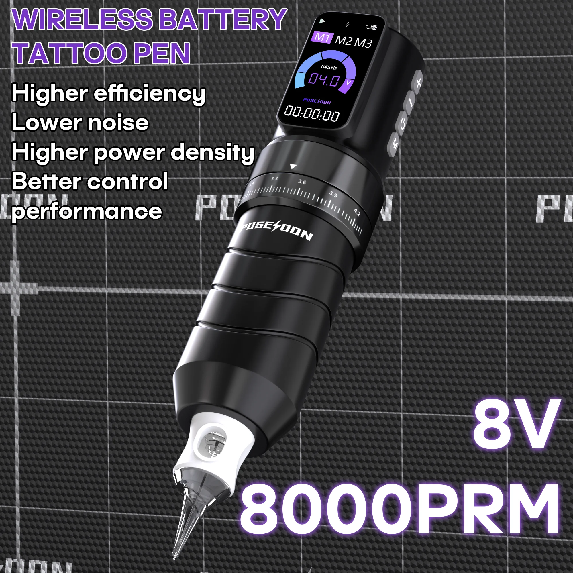 POSEIDON Wireless Tattoo Machine 2 Tattoo Power Supply 2300mAh Tattoo Pen Adjustable Stroke 2.4-4.2mm for Tattoo Artist