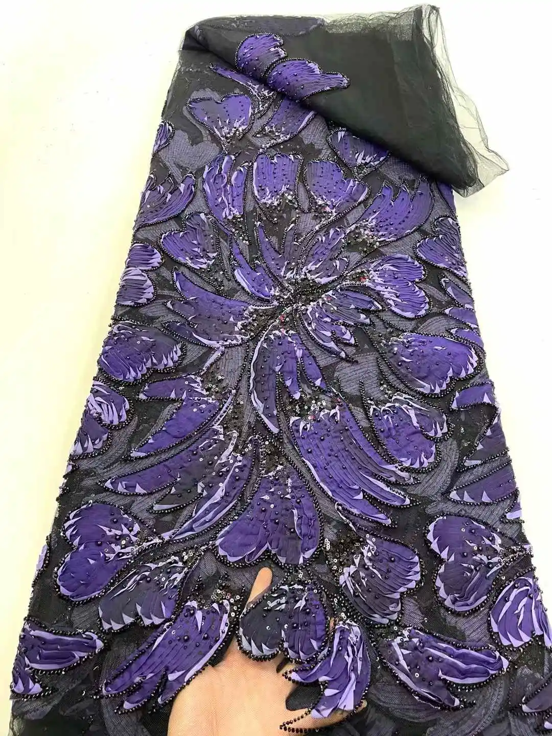 Neues Design, Pailletten, Tüll-Spitzenstoff, afrikanischer Stoff, Spitze, Brautkleider 2022, luxuriöse Perlenspitze, französische Mesh-Sequenz zum Nähen