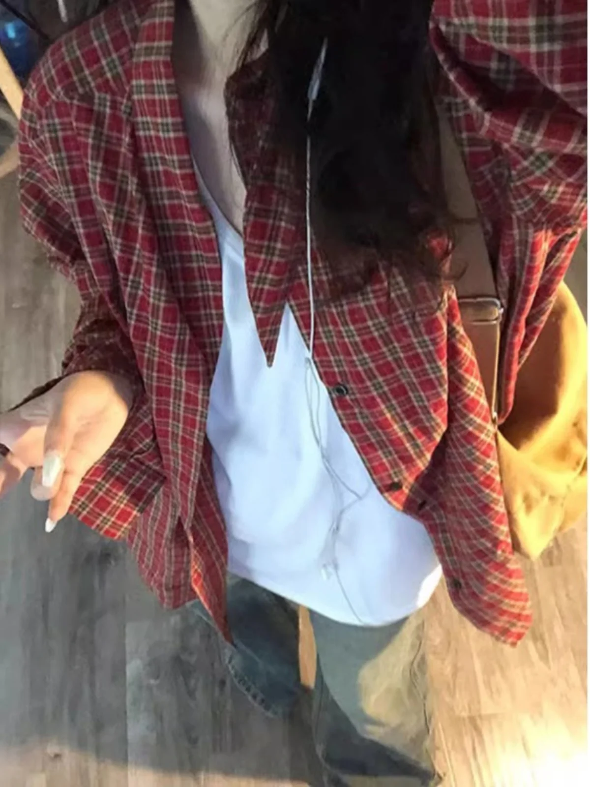 Retro Lazy Style Plaid Shirt Jacket Women's Spring Autumn Loose Long Sleeve Chic Hong Kong Flavor Top Buttoned Commute Style